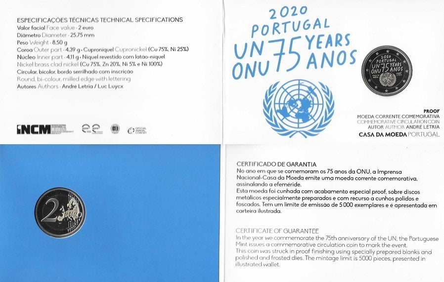 Portugal - 2 Euro 2020 (Km# ..) 75 Anos Onu PROOF