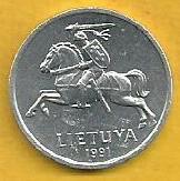 Lituania - 1 Centas 1991 (Km# 85)