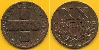 Portugal - XX Centavos 1943 (Km# 584)