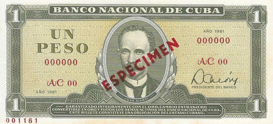 Cuba - 1 Peso 1981 (# 102bs) Especimen