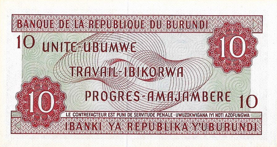 Burundi - 10 Francos 1970 (# 20b)