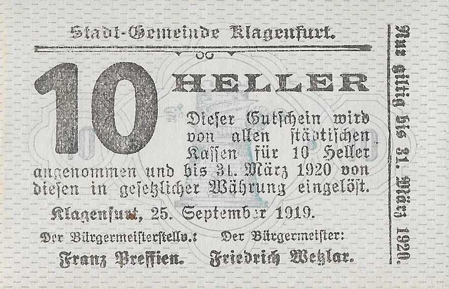 Austria - 10 Heller 1920 (# Jpr0451) Klagenfurt