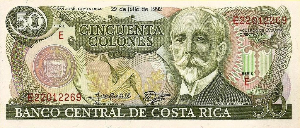 Costa Rica - 50 Colones 1992 (# 257)