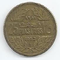 Libano - 25 Piastras 1952 (Km# 16)