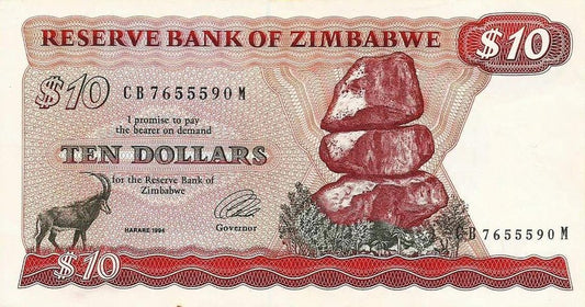 Zimbabwé - 10 Dolares 1994 (# 3e)