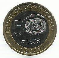 Rep. Dominicana - 5 Pesos 2008 (Km# 89)