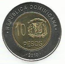 Rep. Dominicana - 10 Pesos 2008 (Km# 106)