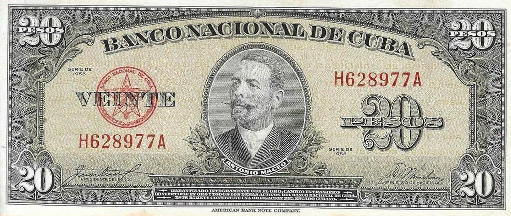 Cuba - 20 Pesos 1958 (# 80b)