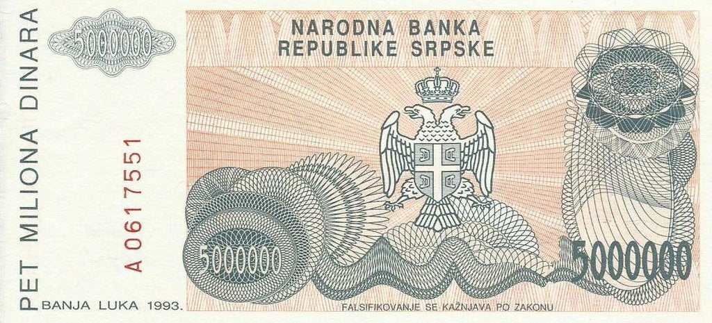 Bosnia Herzegovina - 5000000 Dinara 1993 (# 156a)