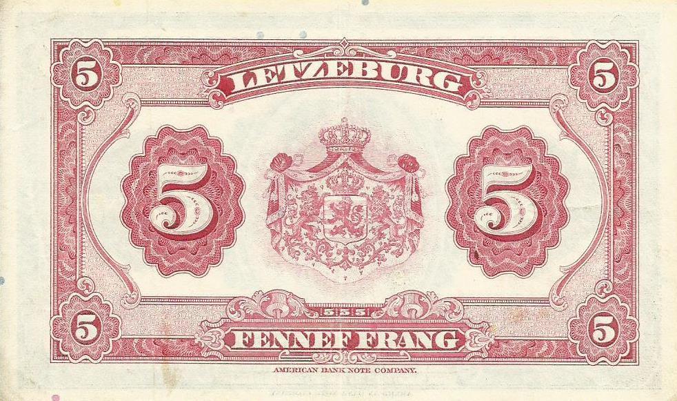 Luxemburgo - 5 Francos 1944 (# 43b)