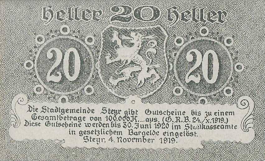 Austria - 20 Heller 1919 (# NL) Steyr