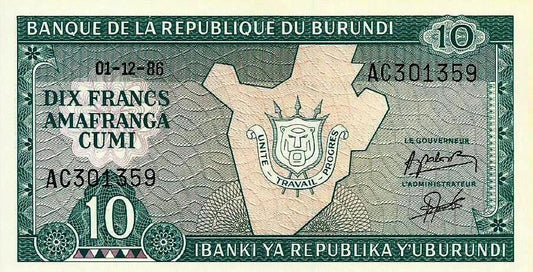 Burundi - 10 Francos 1986 (# 33b)