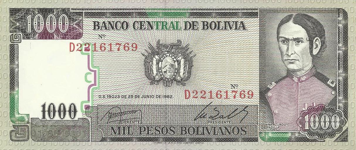Bolivia - 1000 Pesos Bolivianos 1982 (# 167a)