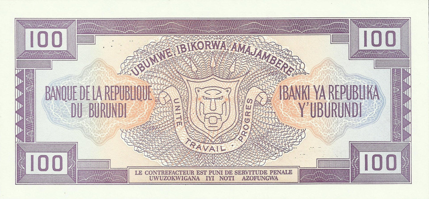 Burundi - 100 Francos 1990 (# 29c)