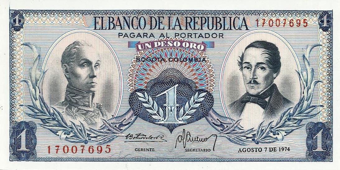 Colombia - 1 Peso 1974 (# 404e)