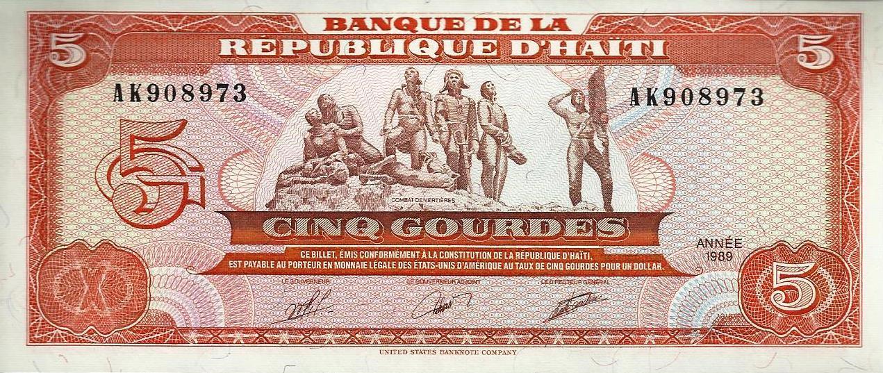 Haiti - 5 Gourdes 1989 (# 255)