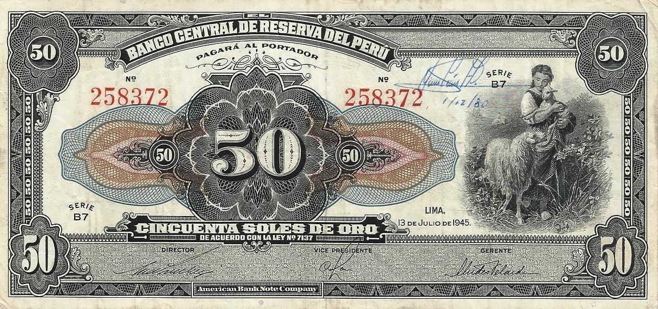 Peru - 50 Soles Ouro 1945 (# 68a)