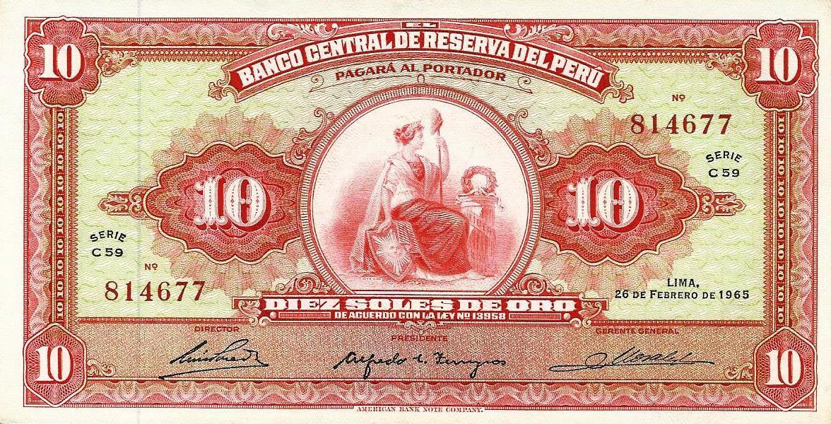 Peru - 10 Soles Ouro 1965 (# 88)