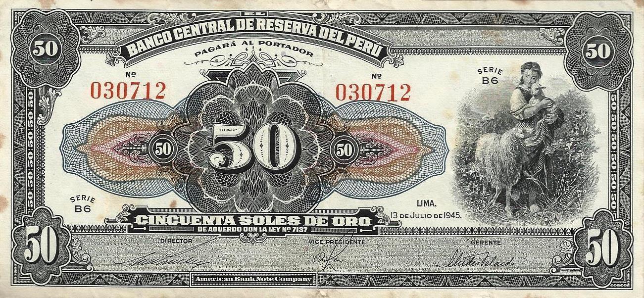 Peru - 50 Soles Ouro 1945 (# 68a)