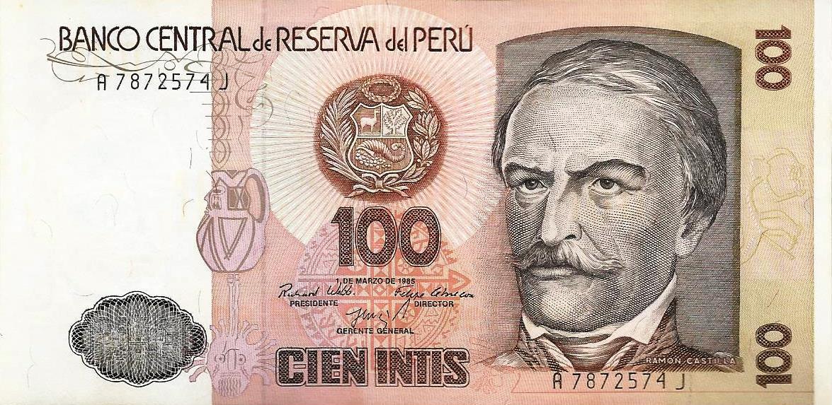 Peru - 100 Intis 1985 (# 132a)