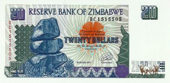 Zimbabwé  - 20 Dolares 1997 (# 7)